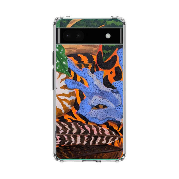 Tropical Coral Seashell Feathers on Tiger Pattern Google Pixel 6a Case