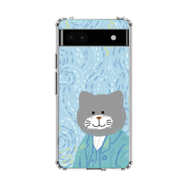 Whimsical Gray Cat with Starry Night Background Google Pixel 6a Case