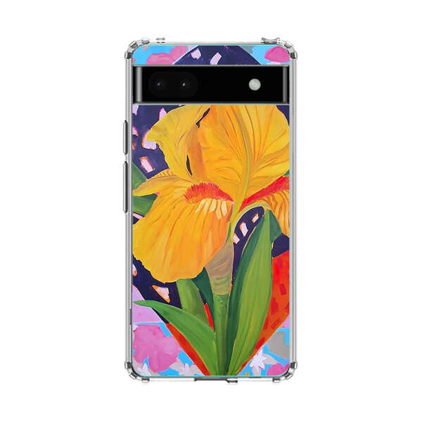 Yellow Iris Flower with Colorful Patchwork Background Google Pixel 6a Case