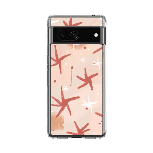 Abstract Star Pattern Red and White on Beige Background Google Pixel 7 Case