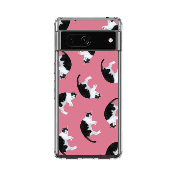 Black and White Cats Pattern on Pink Background Google Pixel 7 Case