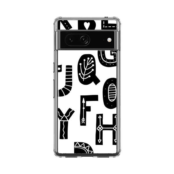 Black and White Hand-Drawn Alphabet Letters Pattern Google Pixel 7 Case
