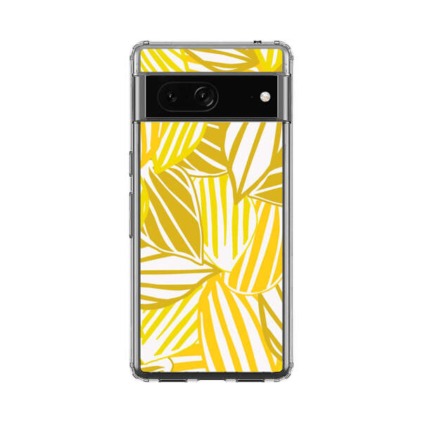 Bright Yellow Striped Tropical Leaves Pattern Google Pixel 7 Case