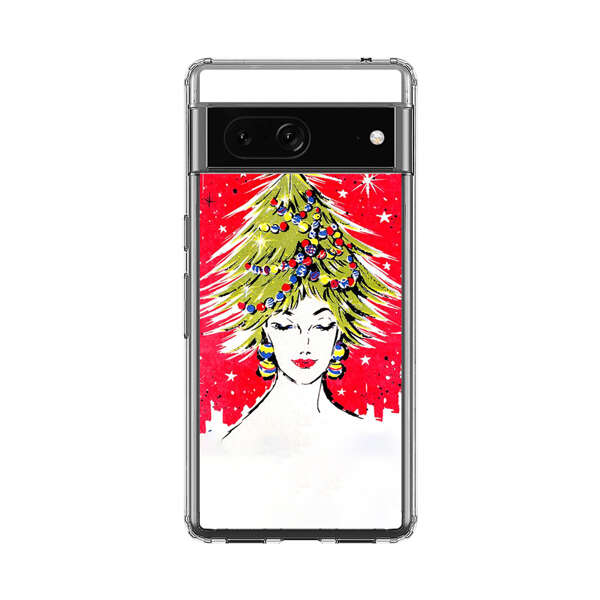 Christmas Tree Hair Woman Red Background Google Pixel 7 Case