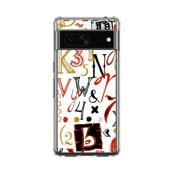 Colorful Hand Drawn Letters and Numbers Pattern Google Pixel 7 Case