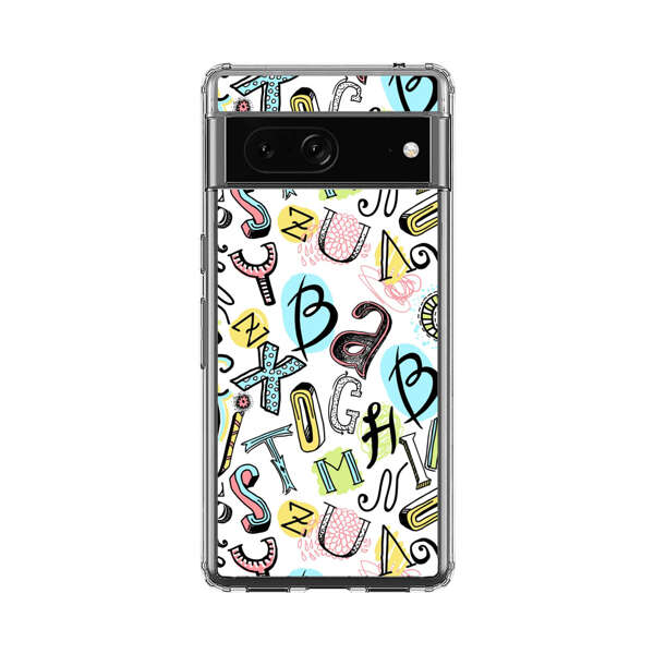 Colorful Scattered Alphabet Letters Pattern Google Pixel 7 Case
