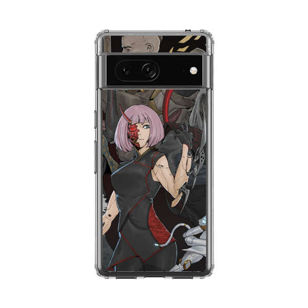Futuristic Cyberpunk Warriors and Robotic Cat in Dynamic Pose Google Pixel 7 Case
