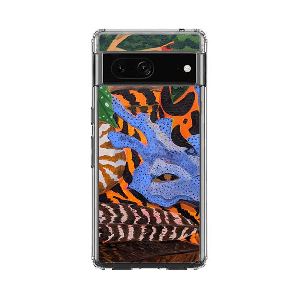 Tropical Coral Seashell Feathers on Tiger Pattern Google Pixel 7 Case