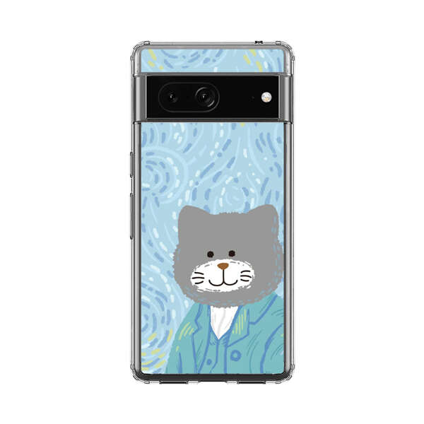 Whimsical Gray Cat with Starry Night Background Google Pixel 7 Case