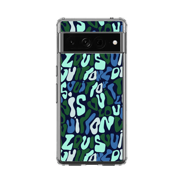 Abstract Layered Text Pattern in Blue and Green Google Pixel 7 Pro Case