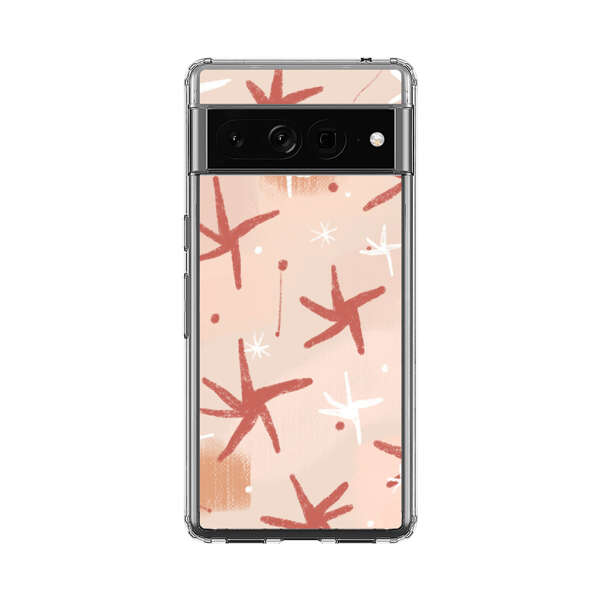 Abstract Star Pattern Red and White on Beige Background Google Pixel 7 Pro Case