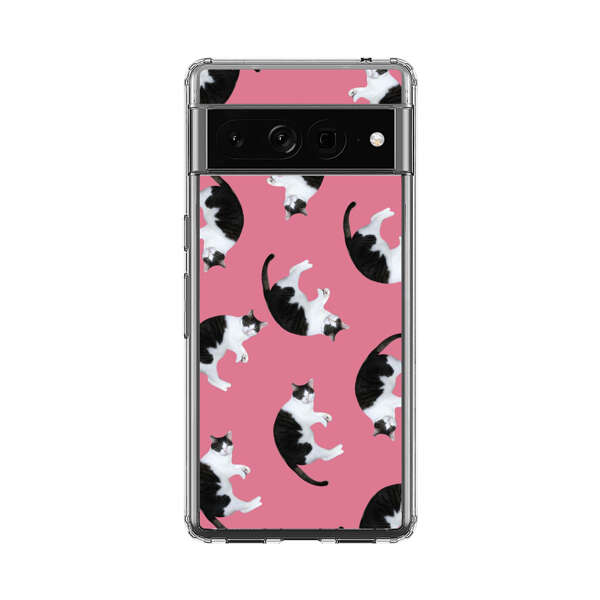 Black and White Cats Pattern on Pink Background Google Pixel 7 Pro Case