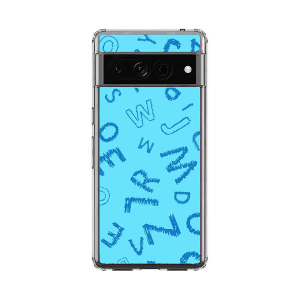Blue background with random sketched alphabet letters Google Pixel 7 Pro Case