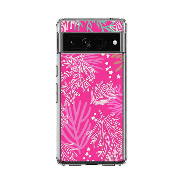 Bright Pink Tropical Leaf Pattern Google Pixel 7 Pro Case