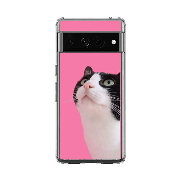 Curious Black and White Cat on Pink Background Google Pixel 7 Pro Case