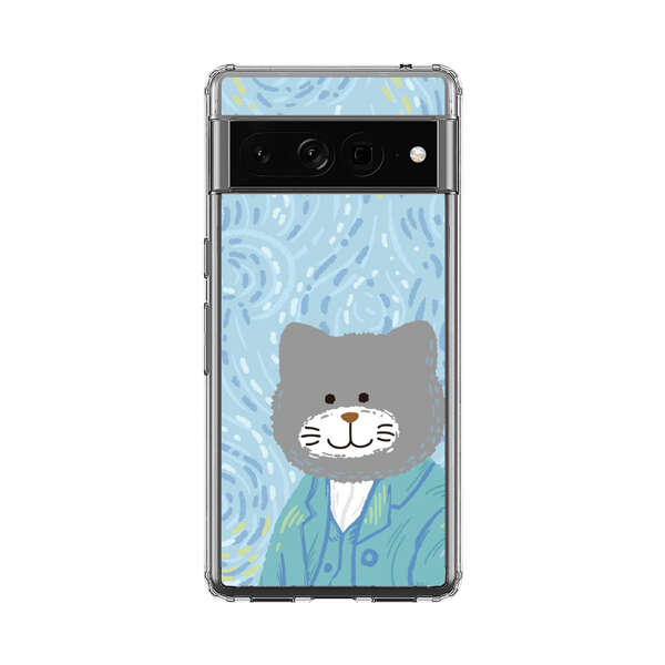 Whimsical Gray Cat with Starry Night Background Google Pixel 7 Pro Case
