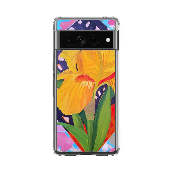 Yellow Iris Flower with Colorful Patchwork Background Google Pixel 7 Pro Case