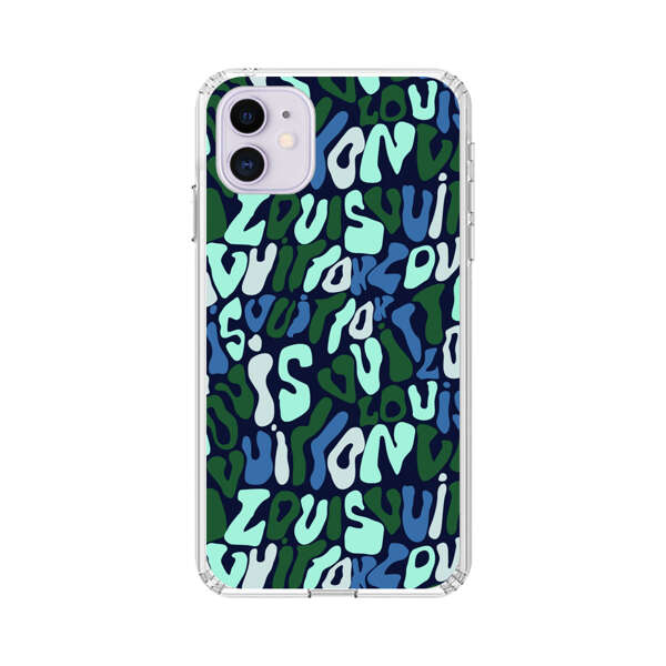 Abstract Layered Text Pattern in Blue and Green iPhone 11 Case