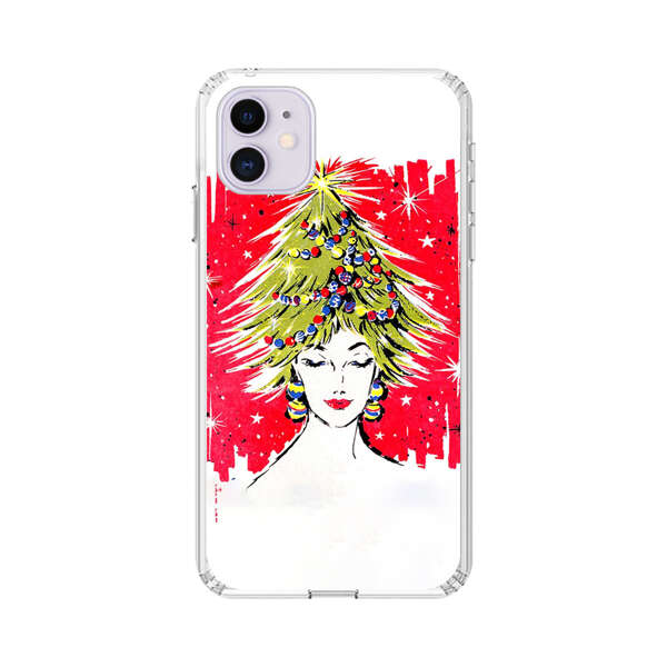 Christmas Tree Hair Woman Red Background iPhone 11 Case