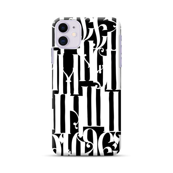 Abstract Black and White Pattern with Ornamental Letters iPhone 11 Hard Case