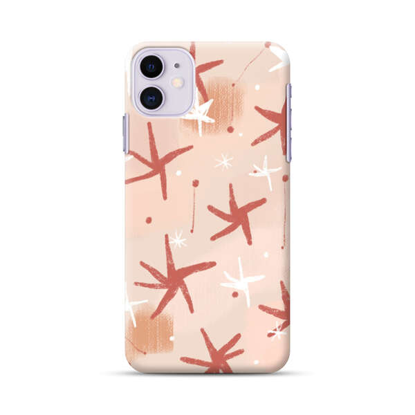 Abstract Star Pattern Red and White on Beige Background iPhone 11 Hard Case