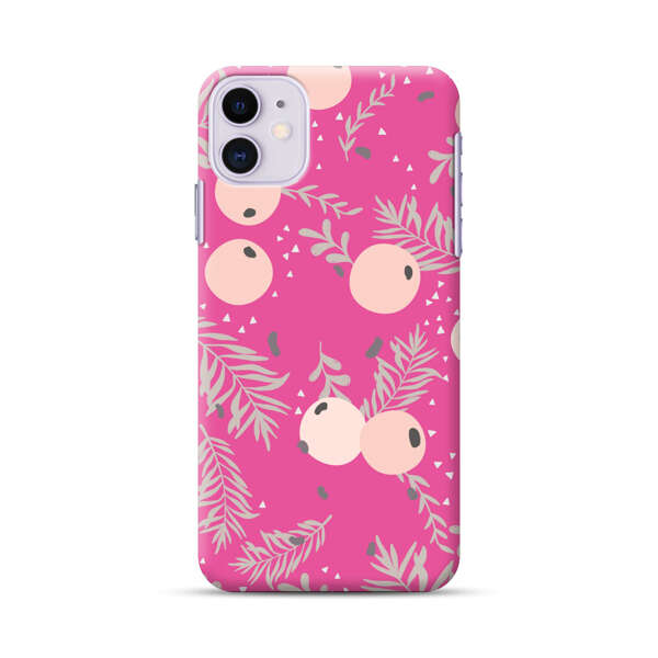 Berries Floral Pattern Pink Background iPhone 11 Hard Case