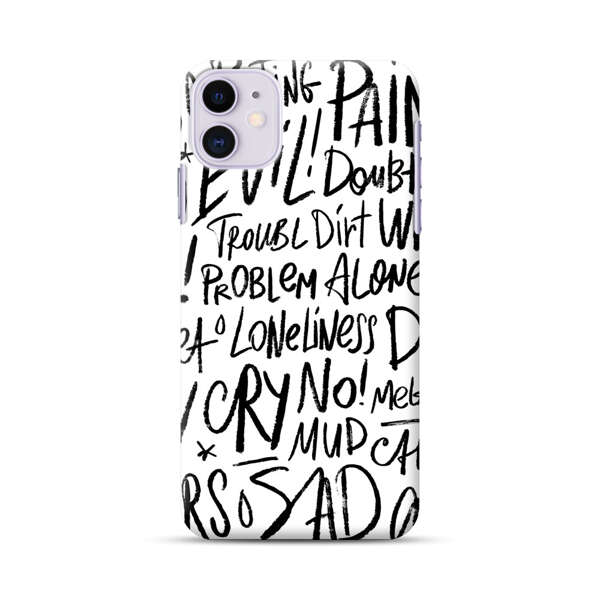 Black and White Negative Words Pattern iPhone 11 Hard Case