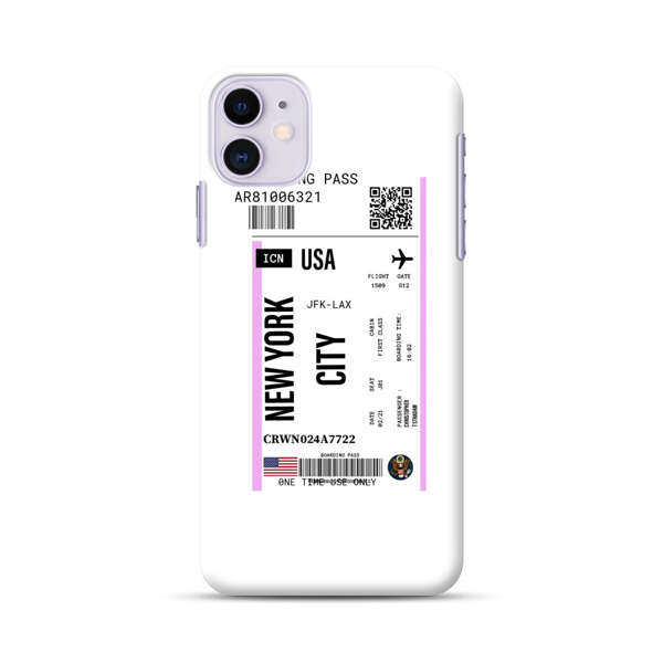 Boarding Pass New York City Flight Ticket iPhone 11 Hard Case