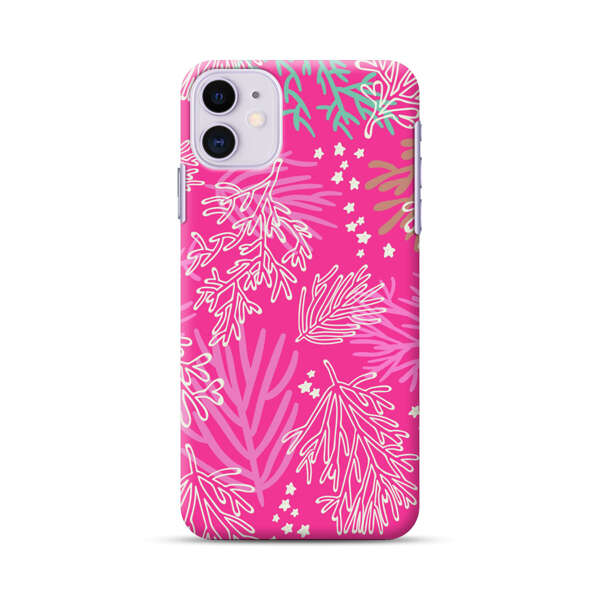 Bright Pink Tropical Leaf Pattern iPhone 11 Hard Case