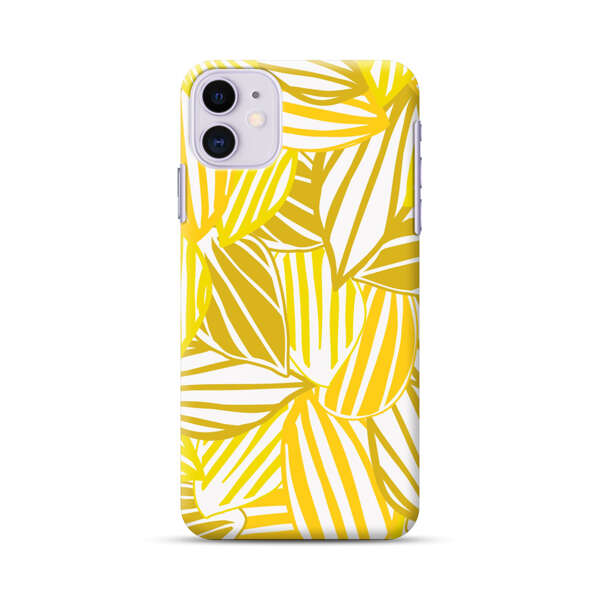 Bright Yellow Striped Tropical Leaves Pattern iPhone 11 Hard Case