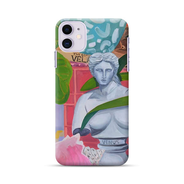 Classical Venus Bust with Green Leaves and Vibrant Vases iPhone 11 Hard Case