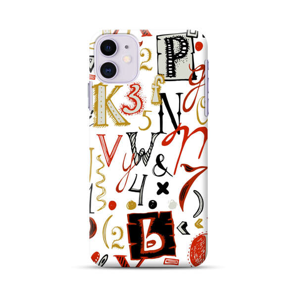 Colorful Hand Drawn Letters and Numbers Pattern iPhone 11 Hard Case