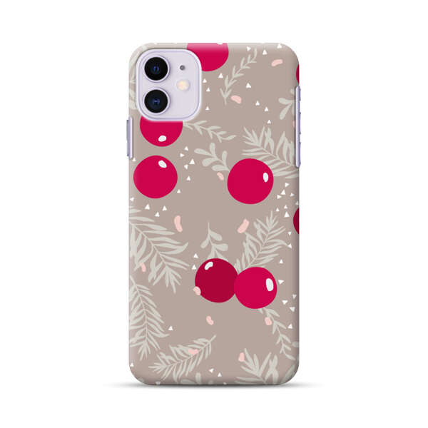 Cranberries and pine branches holiday pattern iPhone 11 Hard Case