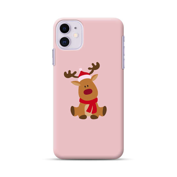 Cute Reindeer with Santa Hat and Red Scarf iPhone 11 Hard Case