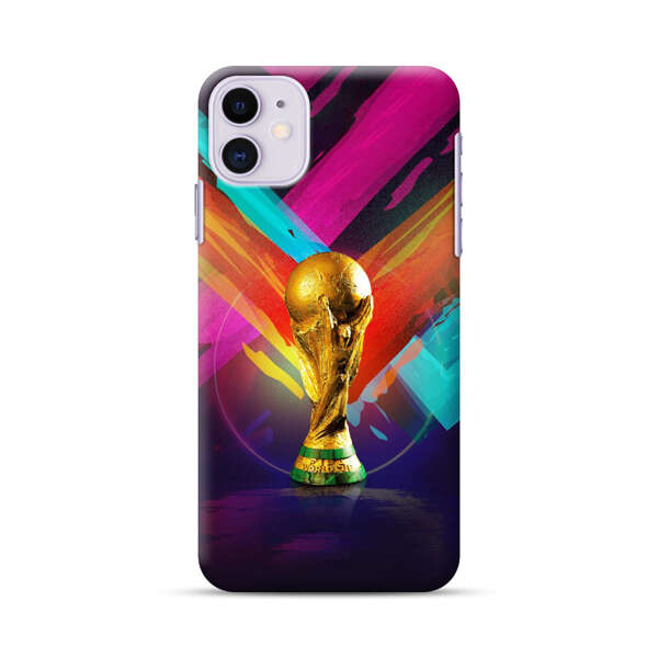 Golden Soccer Trophy with Colorful Abstract Background iPhone 11 Hard Case