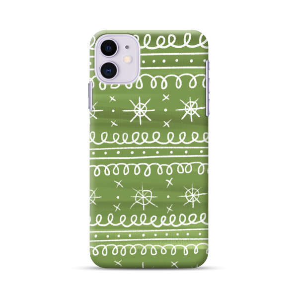 Green White Stars Loop Pattern iPhone 11 Hard Case