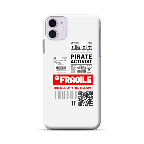 Pirate Activist Fragile Shipping Label iPhone 11 Hard Case