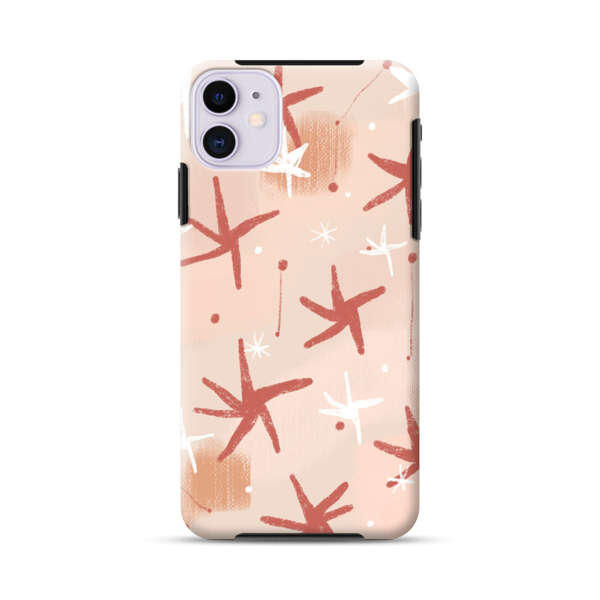 Abstract Star Pattern Red and White on Beige Background iPhone 11 Impact Case