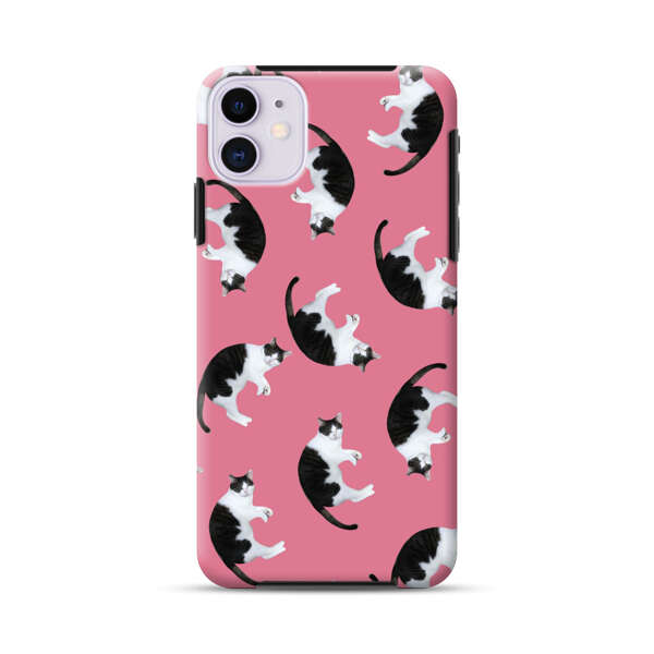 Black and White Cats Pattern on Pink Background iPhone 11 Impact Case