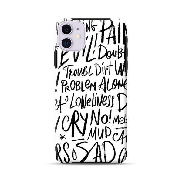 Black and White Negative Words Pattern iPhone 11 Impact Case