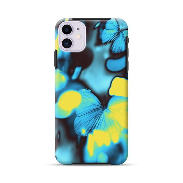 Blue Butterflies Glowing Abstract Background iPhone 11 Impact Case
