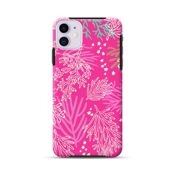 Bright Pink Tropical Leaf Pattern iPhone 11 Impact Case
