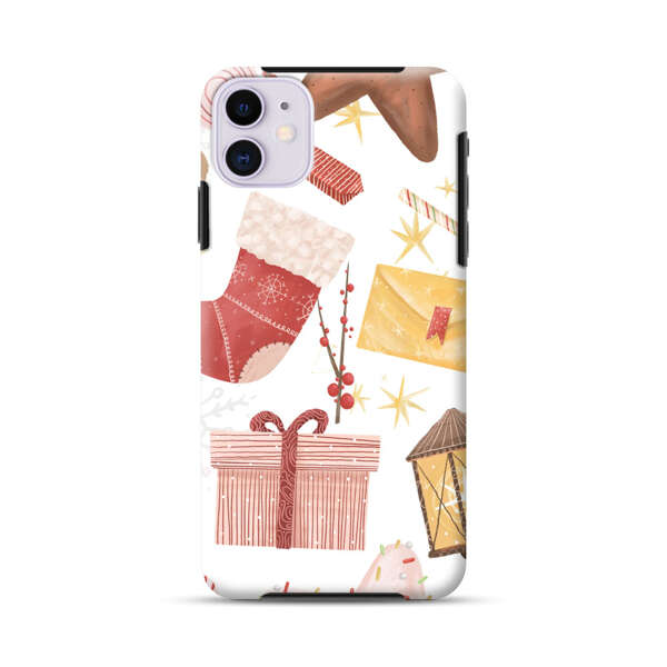 Christmas Festive Pattern with Gingerbread and Gifts iPhone 11 Impact Case