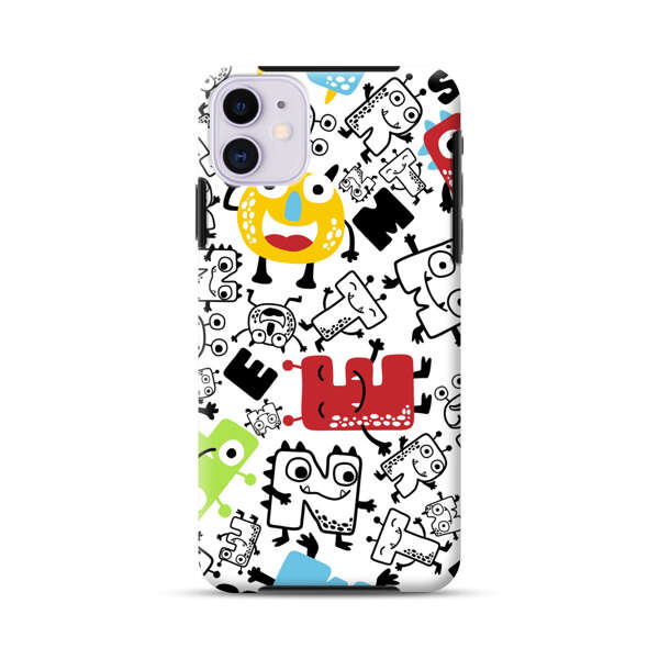 Colorful Cartoon Monsters Letters Pattern iPhone 11 Impact Case