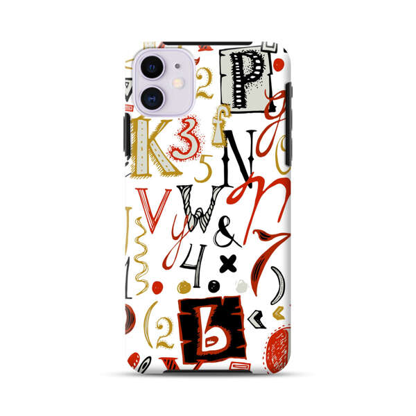 Colorful Hand Drawn Letters and Numbers Pattern iPhone 11 Impact Case
