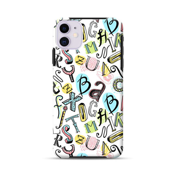 Colorful Scattered Alphabet Letters Pattern iPhone 11 Impact Case