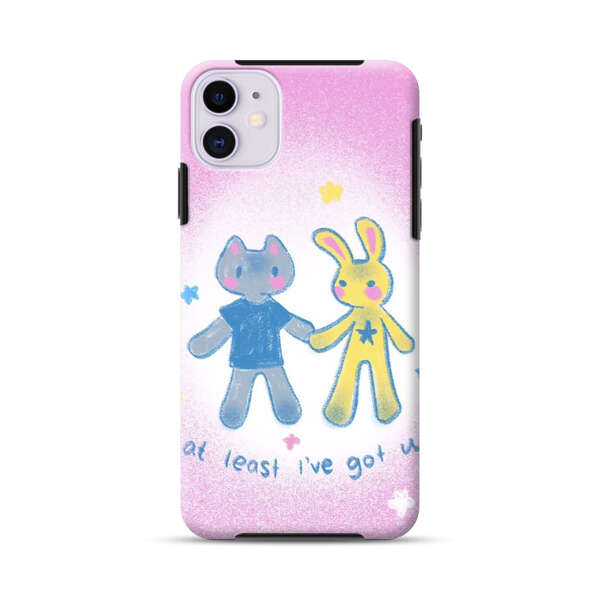 Cute Cat and Rabbit Holding Hands iPhone 11 Impact Case