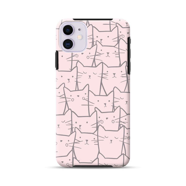 Cute Hand Drawn Cat Pattern iPhone 11 Impact Case