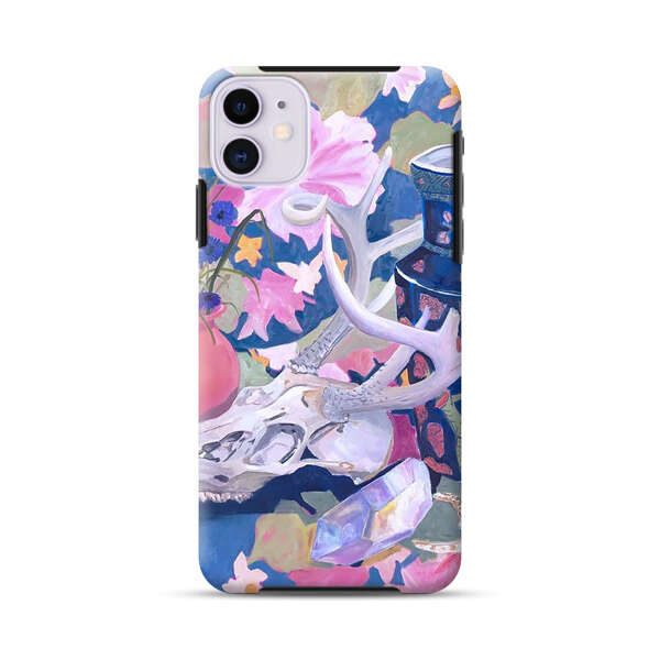 Floral Ornate Vases with Antlers Skull and Crystal iPhone 11 Impact Case