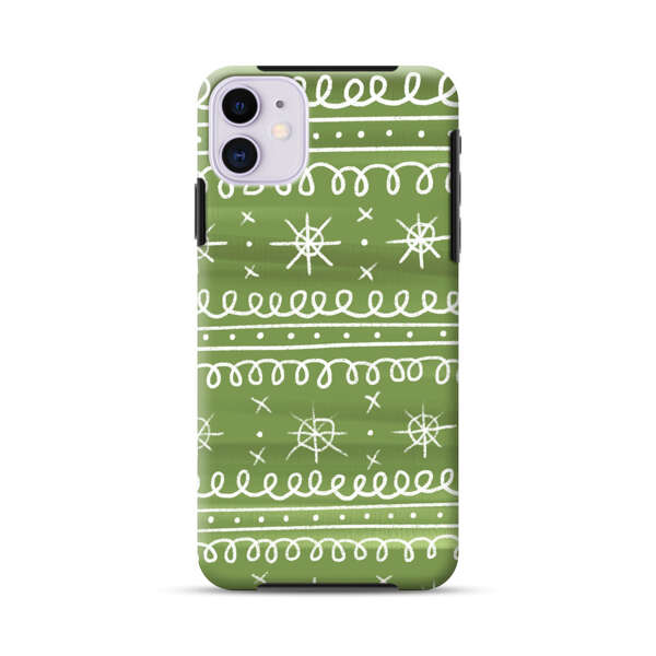 Green White Stars Loop Pattern iPhone 11 Impact Case
